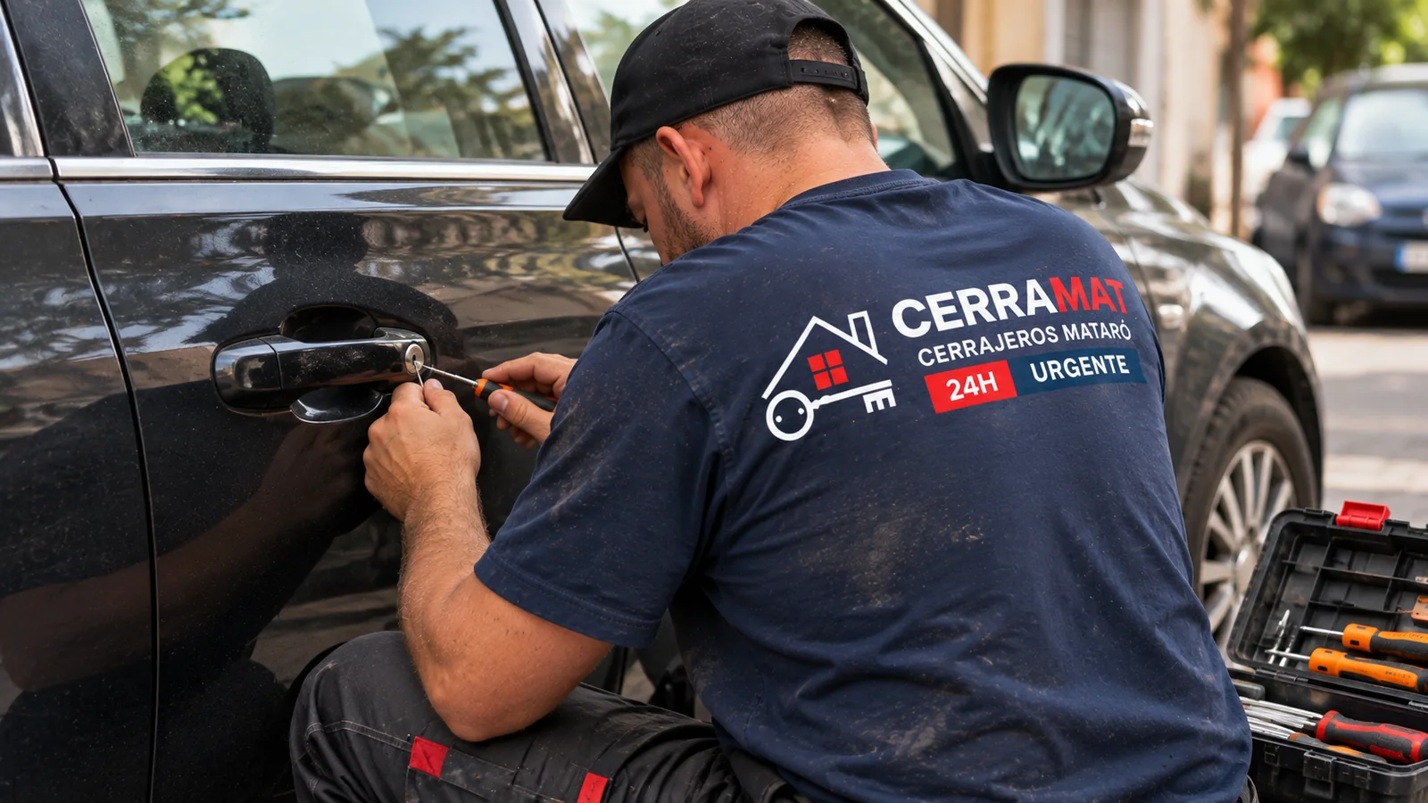 Cerrajero de coches en Mataró realizando asistencia en un vehículo